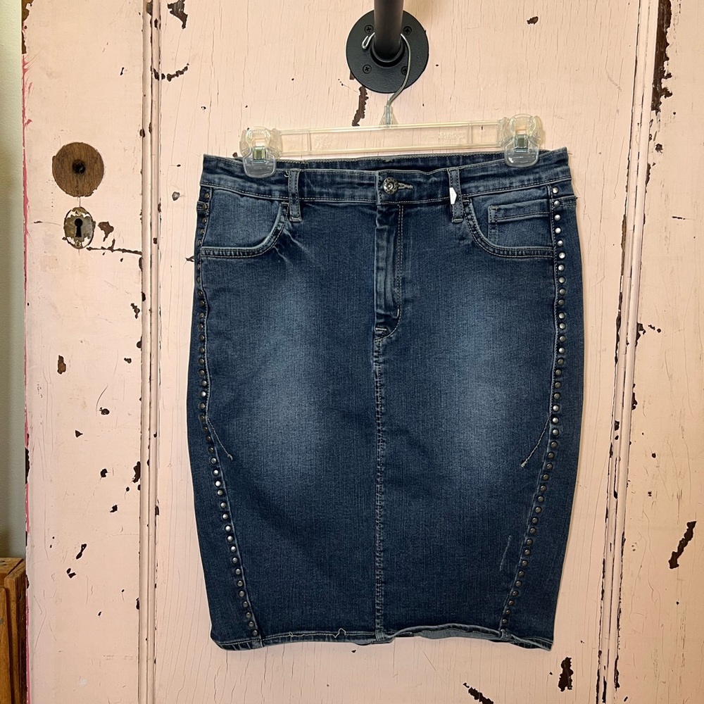 Harley Davidson Dark Blue Denim Pencil Skirt with Studded Details